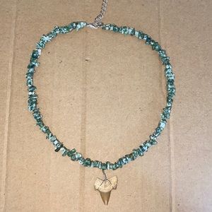 Handmade Green stone shark tooth necklace